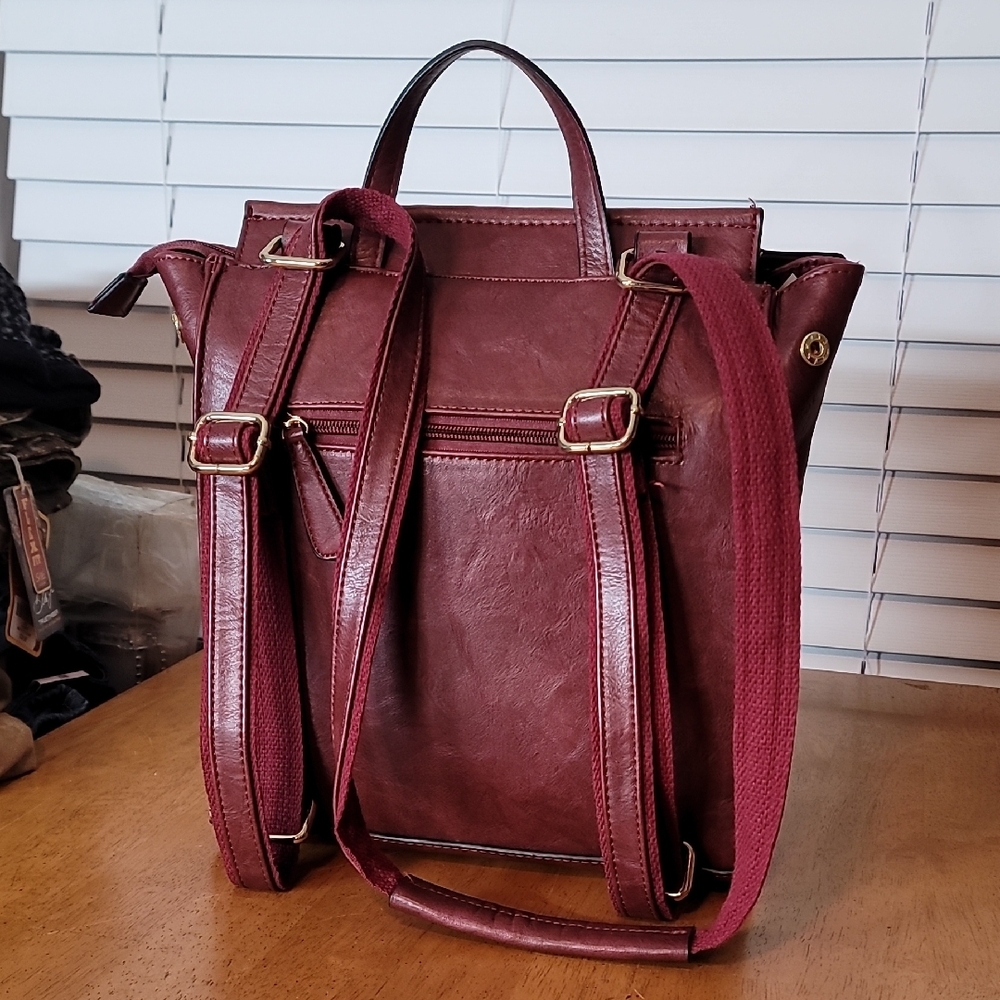 Burgundy Convertible Backpack - Picture 2 of 10